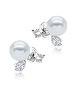 Pearl with CZ Crystal Silver Stud Earring STS-4874